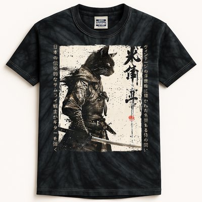 Samurai Cat Warrior Ukiyo Ink Artwork Cat Samurai Kids Tie-Dye T-Shirt