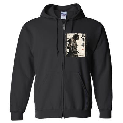 Samurai Cat Warrior Ukiyo Ink Artwork Cat Samurai Full Zip Hoodie