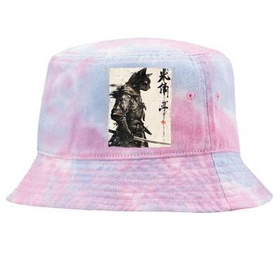 Samurai Cat Warrior Ukiyo Ink Artwork Cat Samurai Tie-Dyed Bucket Hat