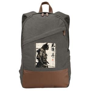 Samurai Cat Warrior Ukiyo Ink Artwork Cat Samurai Cotton Canvas Backpack