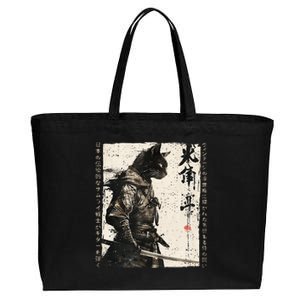 Samurai Cat Warrior Ukiyo Ink Artwork Cat Samurai Cotton Canvas Jumbo Tote