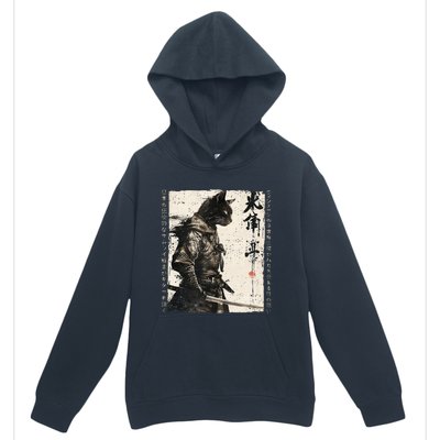 Samurai Cat Warrior Ukiyo Ink Artwork Cat Samurai Urban Pullover Hoodie