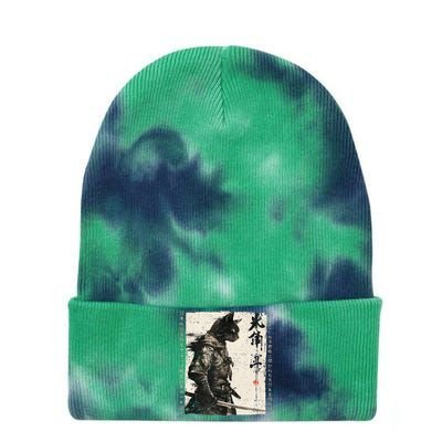 Samurai Cat Warrior Ukiyo Ink Artwork Cat Samurai Tie Dye 12in Knit Beanie