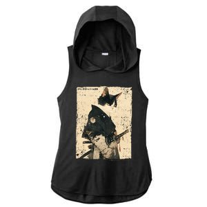 Samurai Cat Warrior Ukiyo Ink Artwork Cat Samurai Ladies PosiCharge Tri-Blend Wicking Draft Hoodie Tank