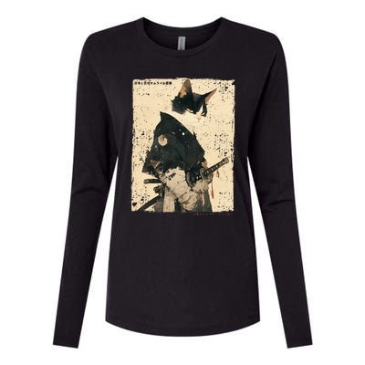 Samurai Cat Warrior Ukiyo Ink Artwork Cat Samurai Womens Cotton Relaxed Long Sleeve T-Shirt