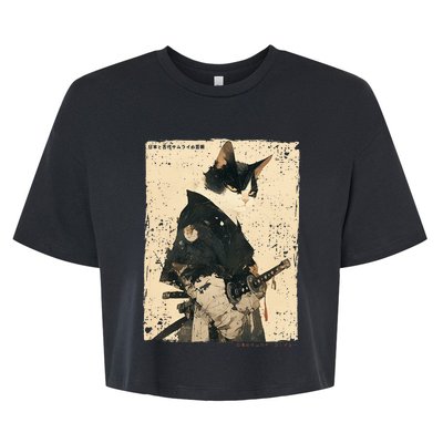 Samurai Cat Warrior Ukiyo Ink Artwork Cat Samurai Bella+Canvas Jersey Crop Tee