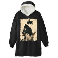 Samurai Cat Warrior Ukiyo Ink Artwork Cat Samurai Hooded Wearable Blanket