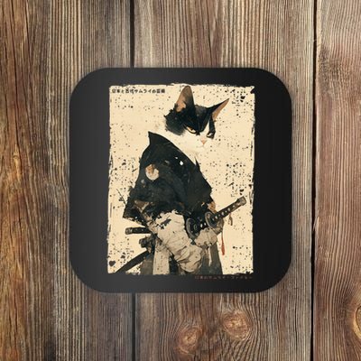 Samurai Cat Warrior Ukiyo Ink Artwork Cat Samurai Coaster