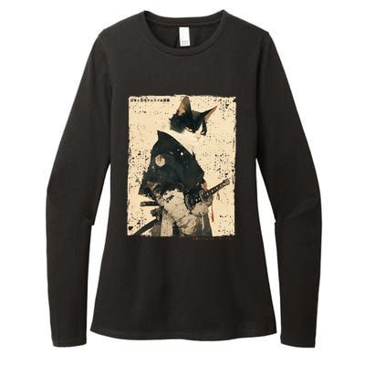 Samurai Cat Warrior Ukiyo Ink Artwork Cat Samurai Womens CVC Long Sleeve Shirt