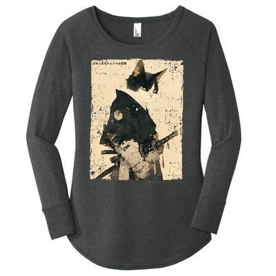 Samurai Cat Warrior Ukiyo Ink Artwork Cat Samurai Women's Perfect Tri Tunic Long Sleeve Shirt