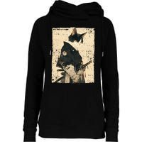 Samurai Cat Warrior Ukiyo Ink Artwork Cat Samurai Womens Funnel Neck Pullover Hood