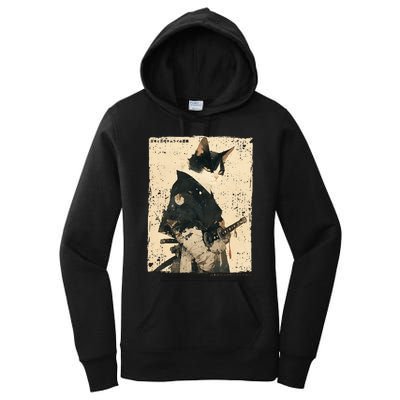 Samurai Cat Warrior Ukiyo Ink Artwork Cat Samurai Women's Pullover Hoodie