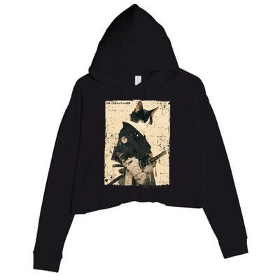 Samurai Cat Warrior Ukiyo Ink Artwork Cat Samurai Crop Fleece Hoodie