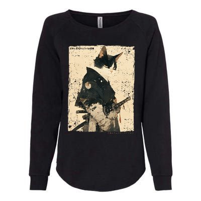 Samurai Cat Warrior Ukiyo Ink Artwork Cat Samurai Womens California Wash Sweatshirt