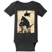 Samurai Cat Warrior Ukiyo Ink Artwork Cat Samurai Baby Bodysuit