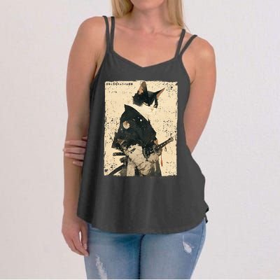 Samurai Cat Warrior Ukiyo Ink Artwork Cat Samurai Women's Strappy Tank