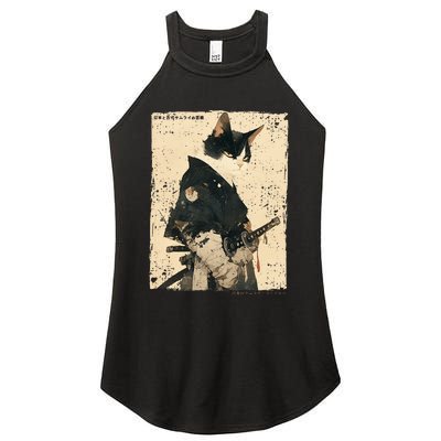 Samurai Cat Warrior Ukiyo Ink Artwork Cat Samurai Women’s Perfect Tri Rocker Tank