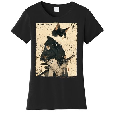 Samurai Cat Warrior Ukiyo Ink Artwork Cat Samurai Women's T-Shirt