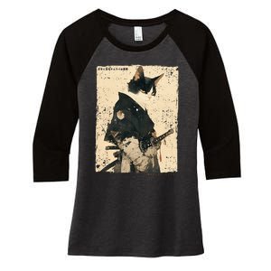 Samurai Cat Warrior Ukiyo Ink Artwork Cat Samurai Women's Tri-Blend 3/4-Sleeve Raglan Shirt