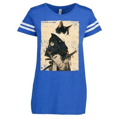 Samurai Cat Warrior Ukiyo Ink Artwork Cat Samurai Enza Ladies Jersey Football T-Shirt