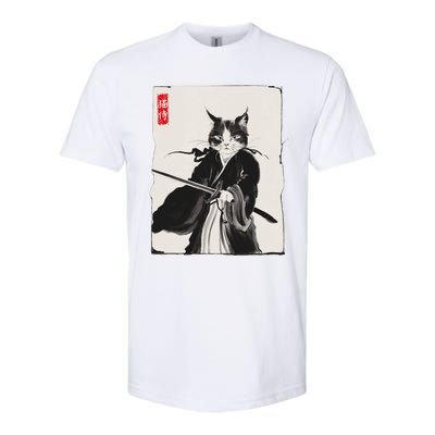 Samurai Cat Warrior Ink Art Funny Japanese Style Softstyle® CVC T-Shirt