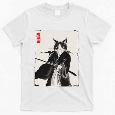 Samurai Cat Warrior Ink Art Funny Japanese Style T-Shirt