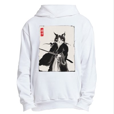 Samurai Cat Warrior Ink Art Funny Japanese Style Urban Pullover Hoodie