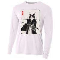 Samurai Cat Warrior Ink Art Funny Japanese Style Cooling Performance Long Sleeve Crew