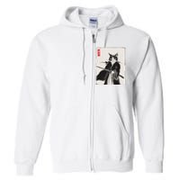 Samurai Cat Warrior Ink Art Funny Japanese Style Full Zip Hoodie