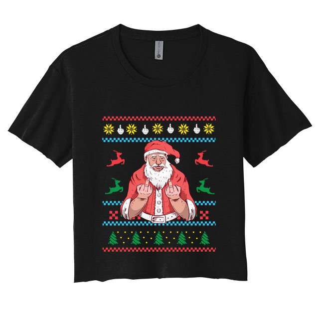 Santa Claus With Middle Finger Funny Ugly Christmas Gift Crop Top