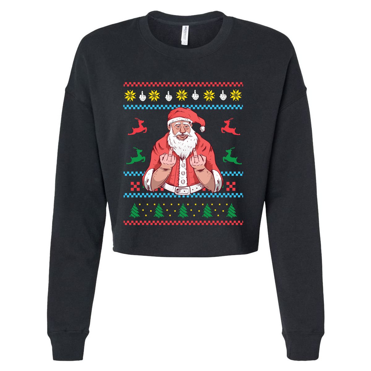 Santa Claus With Middle Finger Funny Ugly Christmas Gift Cropped Pullover Crew