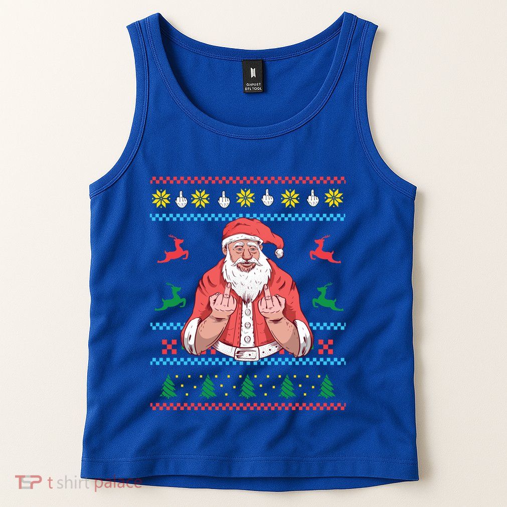 Santa Claus With Middle Finger Funny Ugly Christmas Gift Tank Top