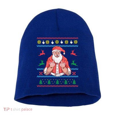 Santa Claus With Middle Finger Funny Ugly Christmas Gift Short Acrylic Beanie