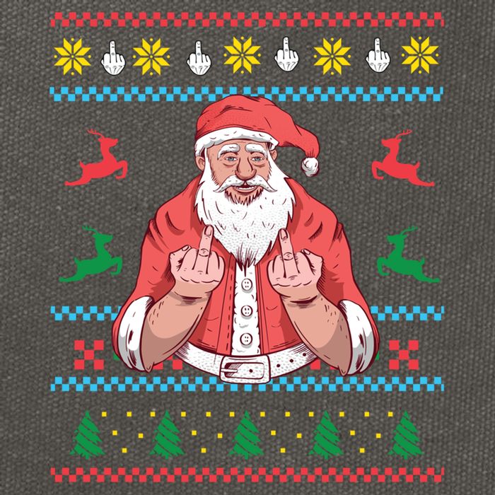 Santa Claus With Middle Finger Funny Ugly Christmas Gift Cotton Canvas Backpack