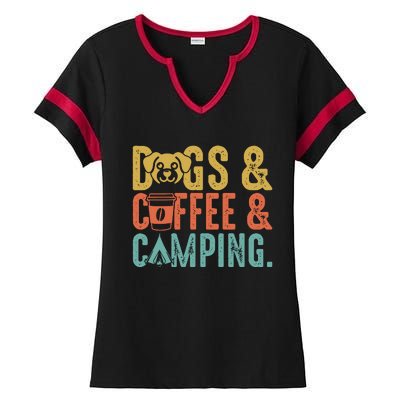 Summer Camping With Dogs And Coffee Ladies Halftime Notch Neck Tee