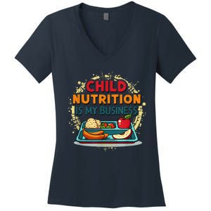 School Cafeteria Worker Lunch Lady Food Tray Child Nutrition Women's V-Neck T-Shirt