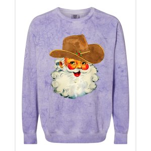 Santa Cowboy Western Christmas Xmas Holiday Pajamas Colorblast Crewneck Sweatshirt