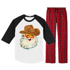 Santa Cowboy Western Christmas Xmas Holiday Pajamas Raglan Sleeve Pajama Set