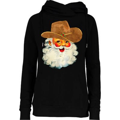 Santa Cowboy Western Christmas Xmas Holiday Pajamas Womens Funnel Neck Pullover Hood