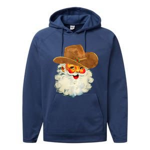 Santa Cowboy Western Christmas Xmas Holiday Pajamas Performance Fleece Hoodie