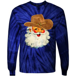 Santa Cowboy Western Christmas Xmas Holiday Pajamas Tie-Dye Long Sleeve Shirt