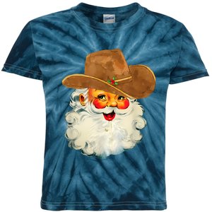 Santa Cowboy Western Christmas Xmas Holiday Pajamas Kids Tie-Dye T-Shirt