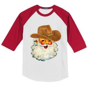 Santa Cowboy Western Christmas Xmas Holiday Pajamas Kids Colorblock Raglan Jersey