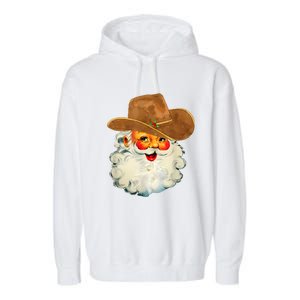 Santa Cowboy Western Christmas Xmas Holiday Pajamas Garment-Dyed Fleece Hoodie