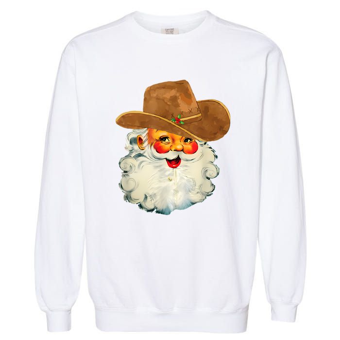 Santa Cowboy Western Christmas Xmas Holiday Pajamas Garment-Dyed Sweatshirt