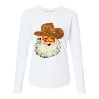 Santa Cowboy Western Christmas Xmas Holiday Pajamas Womens Cotton Relaxed Long Sleeve T-Shirt