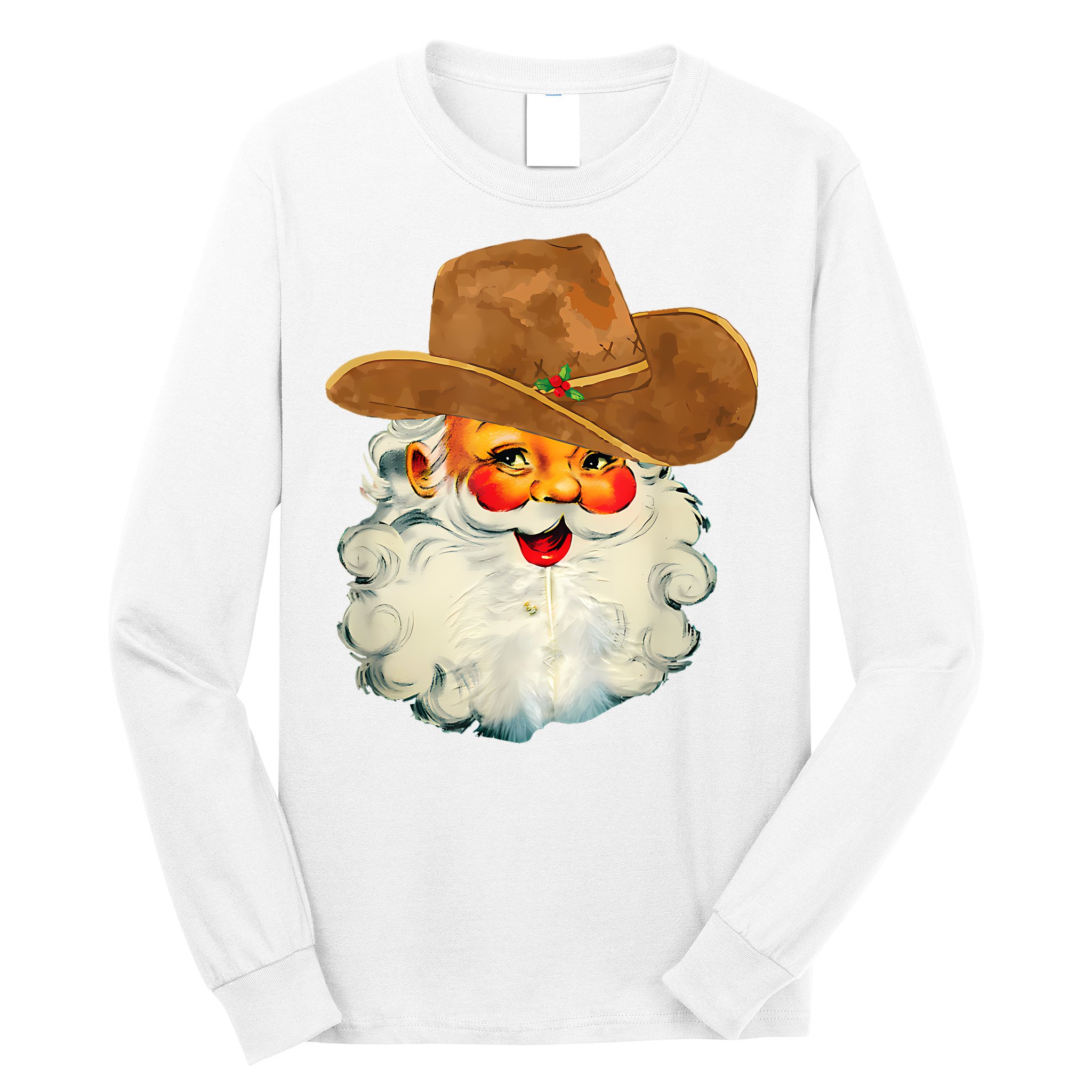 Santa Cowboy Western Christmas Xmas Holiday Pajamas Long Sleeve Shirt