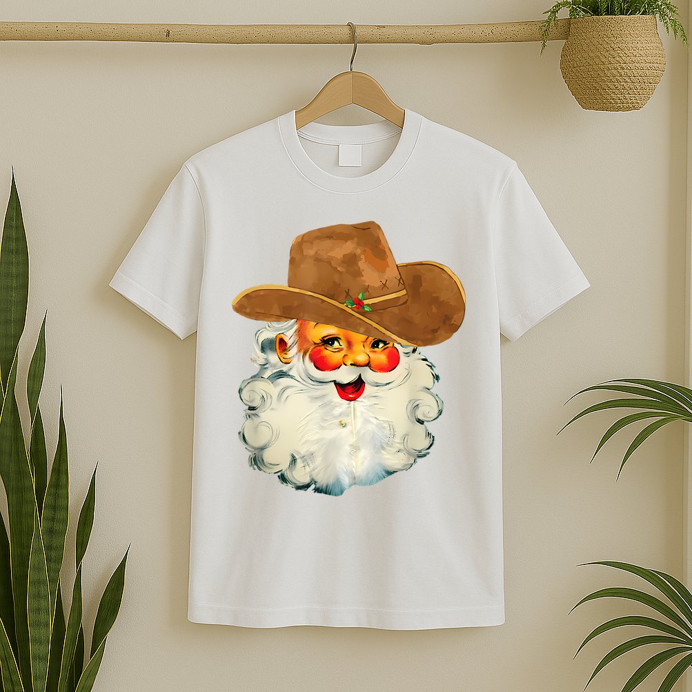 Santa Cowboy Western Christmas Xmas Holiday Pajamas T-Shirt