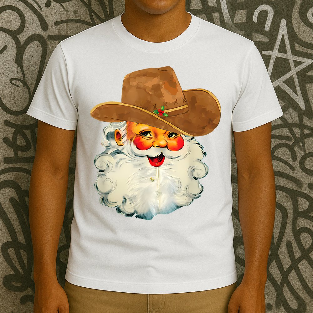 Santa Cowboy Western Christmas Xmas Holiday Pajamas T-Shirt