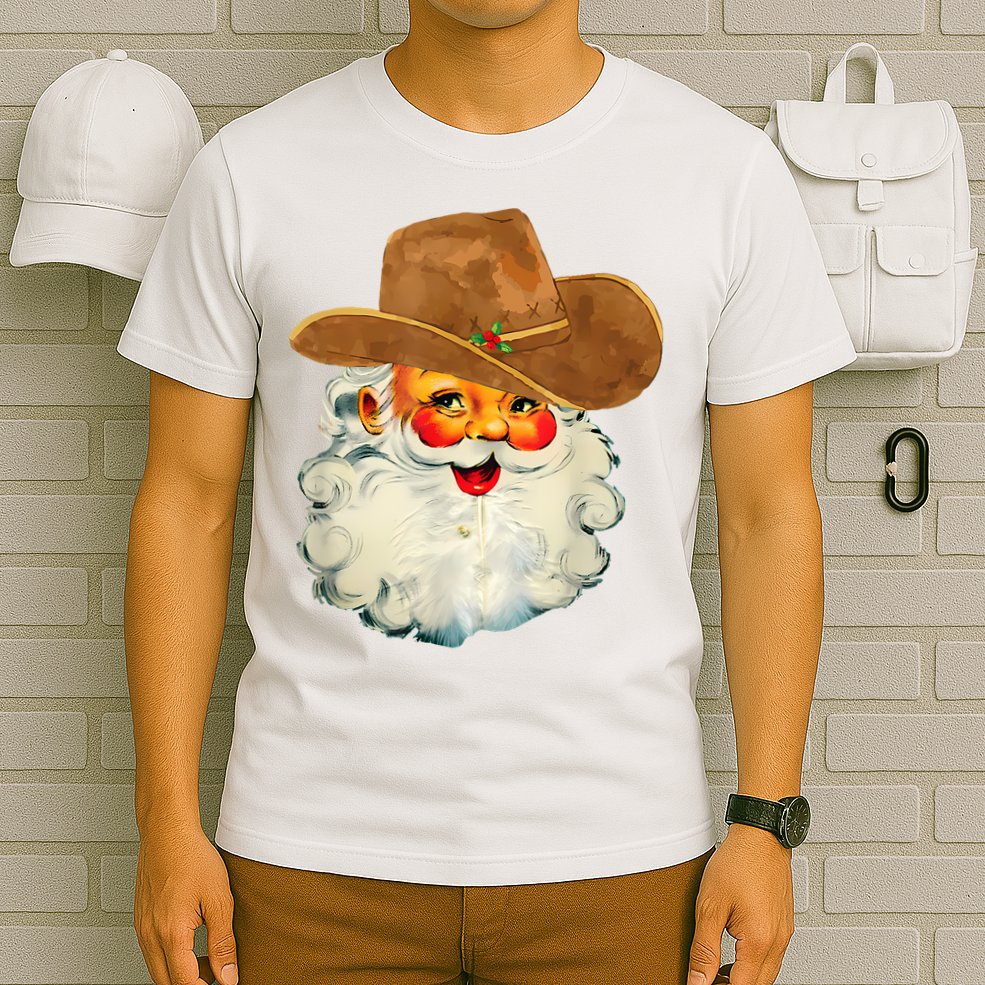 Santa Cowboy Western Christmas Xmas Holiday Pajamas T-Shirt